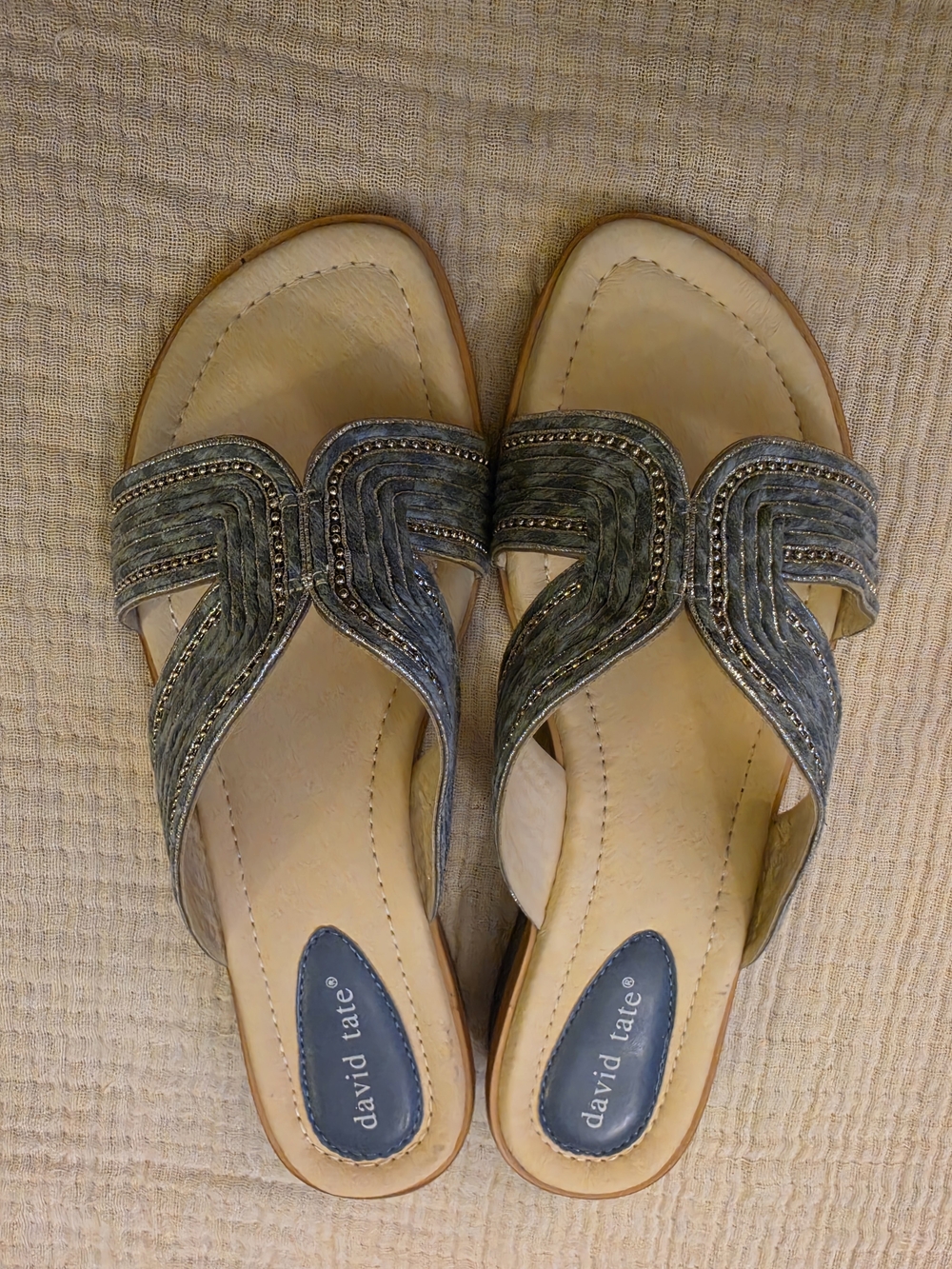 David Tate Women's Metallic Blue Gray Suede Slide Sandals